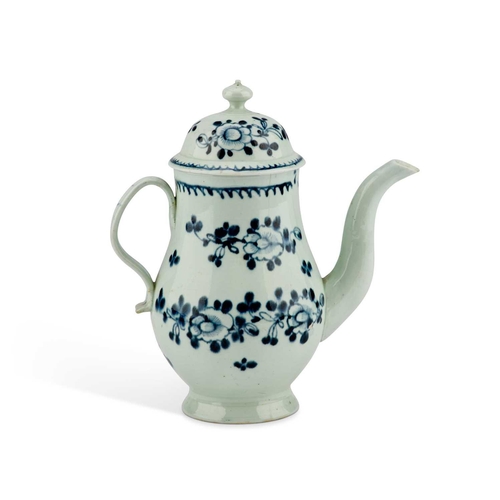 88 - A LIVERPOOL (JAMES PENNINGTON) COFFEE POT, CIRCA 1767 of small size, with a strap-moulded handle, un... 