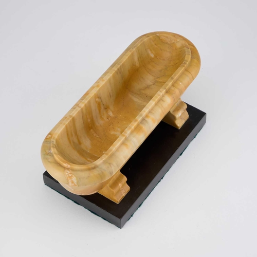 903 - AN ITALIAN GRAND TOUR SIENNA MARBLE MODEL OF A ROMAN BATH on a polished black marble base. 27cm long... 