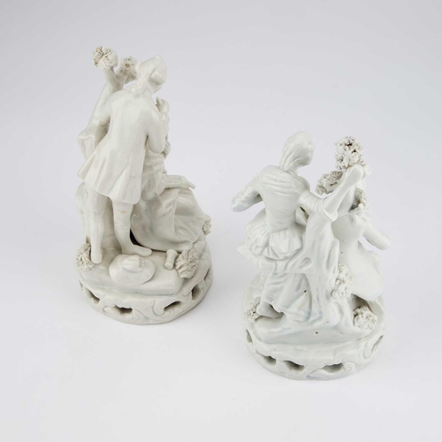 91 - A PAIR OF STAFFORDSHIRE WHITE-GLAZED FIGURE GROUPS OF A HAIRDRESSER AND A SHOEBLACK, CIRCA 1830 (2) ... 