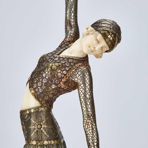 928 - § DEMETRE CHIPARUS (1886-1947), 'FOOTSTEPS' a cold-painted bronze and ivory figure modelled as a you... 