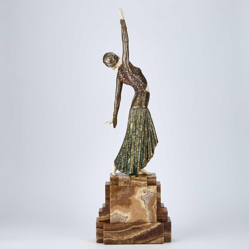 928 - § DEMETRE CHIPARUS (1886-1947), 'FOOTSTEPS' a cold-painted bronze and ivory figure modelled as a you... 