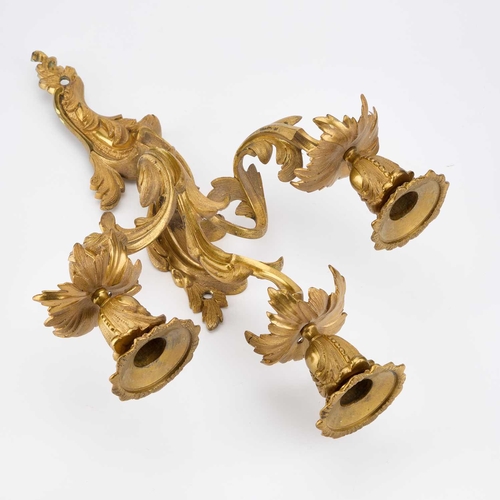 933 - A PAIR OF ROCOCO REVIVAL ORMOLU THREE-LIGHT WALL SCONCES (2) 44.5cm high