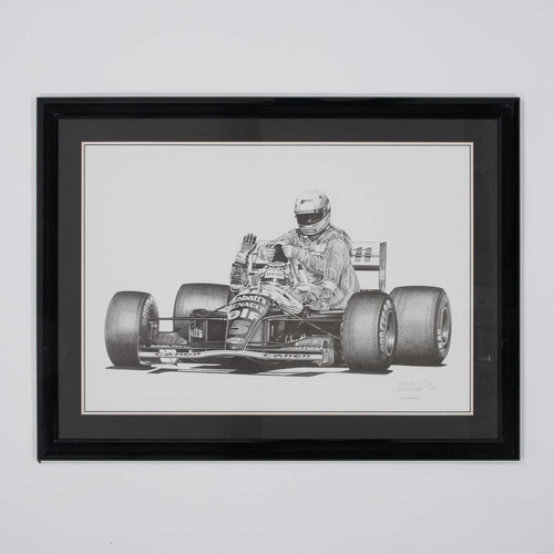 940 - ‡ ALAN STAMMERS (MODERN) THREE RACING PRINTS ONE SIGNED BY DAMON HILL Signed (one also signed by Dam... 