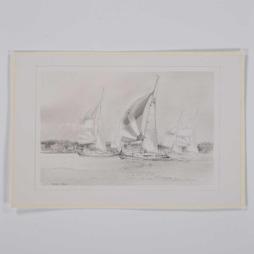 950 - ‡ JOHN STEVEN DEWS (BORN 1949) RACING YACHTS OFF THE COAST, PROBABLY ISLE OF WIGHT Signed
Pencil(20c... 