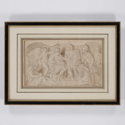 956 - 17TH/ 18TH CENTURY ITALIAN SCHOOL OLD MASTER DRAWING WITH AN EMPEROR AND CAPTIVES Pen, ink and wash(... 