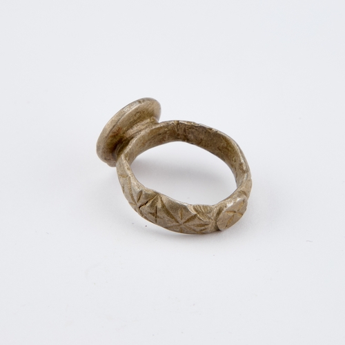 10 - AN ANCIENT BYZANTINE SILVER RING, CIRCA 1200 A.D. 11.3 grams
 