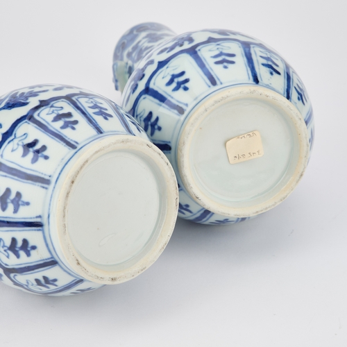 101 - A PAIR OF CHINESE BLUE AND WHITE VASES, PROBABLY 19TH CENTURY each painted with lotus flowers and ap... 