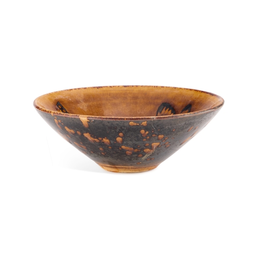 115 - A CHINESE STONEWARE 'BUTTERFLY' BOWL conical, the interior glazed with three butterflies. 15.5cm dia... 