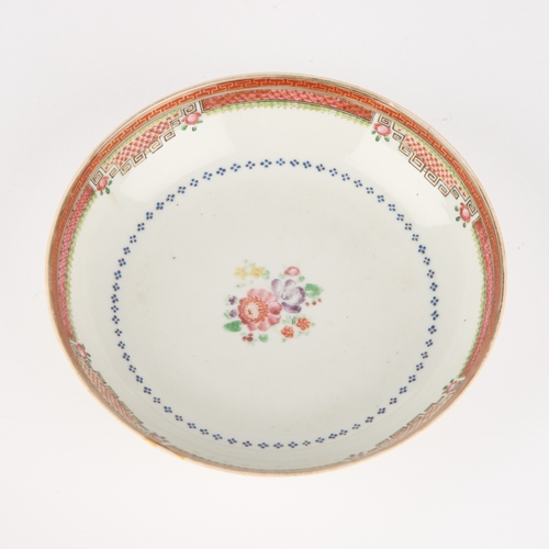 125 - AN 18TH CENTURY CHINESE FAMILLE ROSE CUP AND SAUCER each painted with a floral spray. (2) Saucer 14c... 