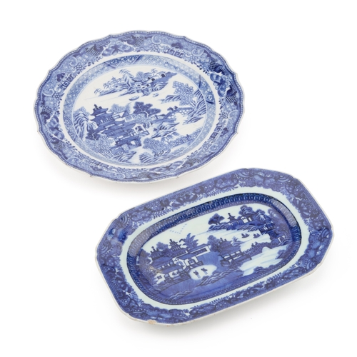 133 - TWO CHINESE BLUE AND WHITE PLATES, 18TH/ 19TH CENTURY (2) Rectangular 24cm long