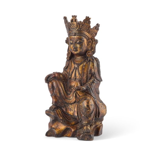 137 - A 17TH CENTURY CHINESE GILT-BRONZE MODEL OF GUANYIN, MING DYNASTY 21cm high