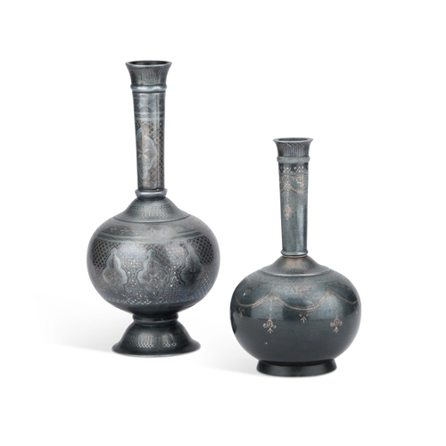 159 - TWO 19TH CENTURY INDIAN BIDRI VASES (2) Tallest 24cm high