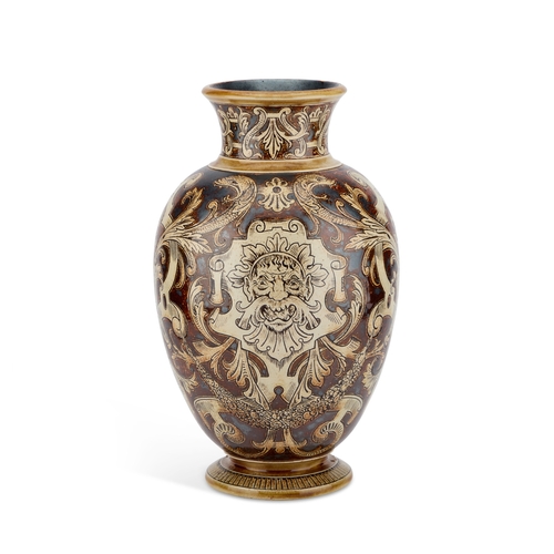 33 - A MARTIN BROTHERS 'RENAISSANCE' STONEWARE VASE, DATED 1893 incised decoration of 