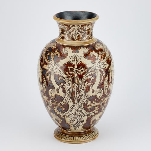 33 - A MARTIN BROTHERS 'RENAISSANCE' STONEWARE VASE, DATED 1893 incised decoration of 