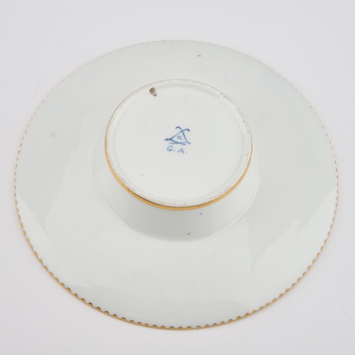 50 - A SÃVRES STYLE TREMBLEUSE SAUCER, 19TH CENTURY painted with two coastal vignettes on a pink ground,... 