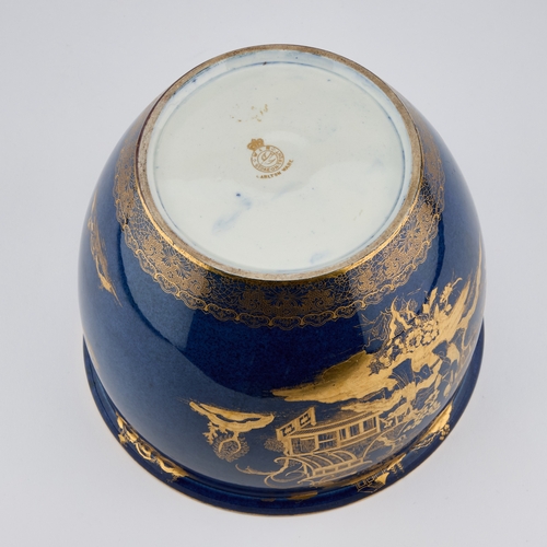 51 - AN EARLY 20TH CENTURY CARLTON WARE LUSTRE JARDINIERE gilt-decorated with a Chinese landscape on a po... 