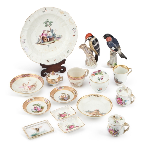 55 - A GROUP OF PORCELAIN including a Meissen bird, a Hochst dish, etc. (Qty) Hochst dish 24.5cm diameter... 