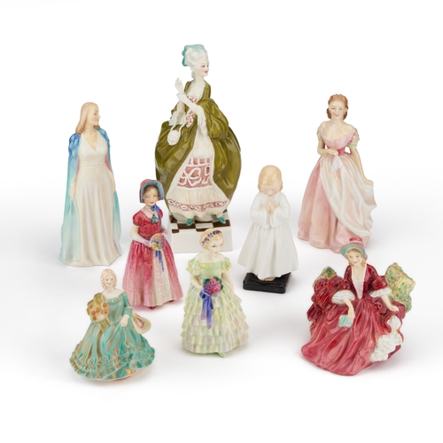 61 - A GROUP OF ROYAL DOULTON AND ROYAL WORCESTER FIGURES including Royal Doulton Collinette, HN 1998; an... 