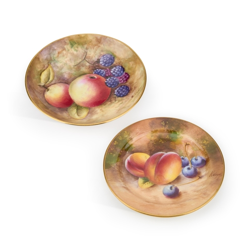 63 - TWO SMALL ROYAL WORCESTER FRUIT PAINTED DISHES each signed and with black printed factory marks. (2)... 