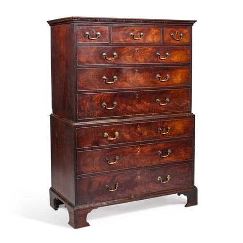 767 - A GEORGE III MAHOGANY CHEST ON CHEST the upper section with three short over three long graduated dr... 