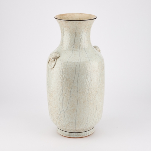 79 - A LARGE CHINESE VASE WITH GE GLAZE of baluster form, with a pair of moulded zoomorphic ring 'handles... 