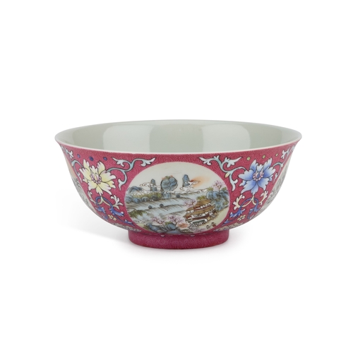 81 - A CHINESE FAMILLE ROSE 'MEDALLION' BOWL finely enamelled around the deep U-shaped body with four med... 