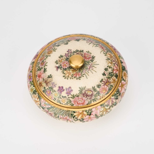 111 - A JAPANESE SATSUMA BOX AND COVER BY SETSUZAN Meiji period (1868-1912), of compressed circular form, ... 