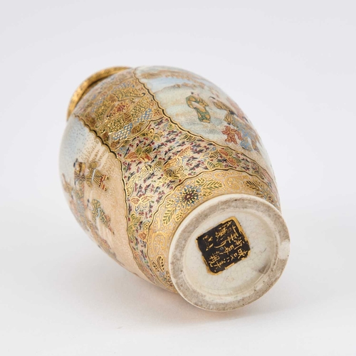 113 - A FINE MINIATURE JAPANESE SATSUMA VASE Meiji period (1868-1912), signed, of baluster form, painted a... 