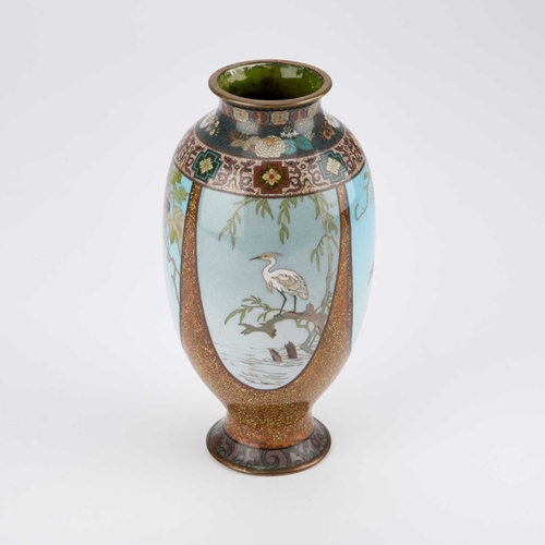 141 - A JAPANESE CLOISONNÉ ENAMEL VASE Meiji period (1868-1912), decorated with flowers, birds and other a... 