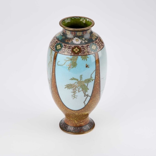 141 - A JAPANESE CLOISONNÉ ENAMEL VASE Meiji period (1868-1912), decorated with flowers, birds and other a... 