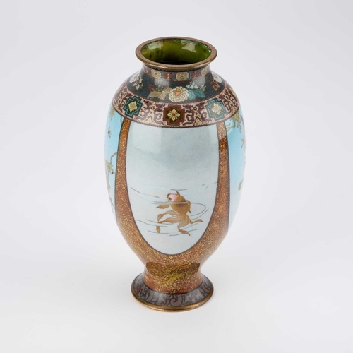 141 - A JAPANESE CLOISONNÉ ENAMEL VASE Meiji period (1868-1912), decorated with flowers, birds and other a... 