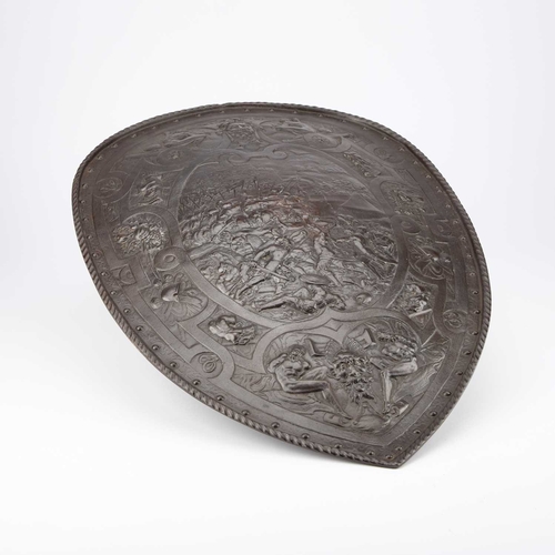 164 - HUSQVARNA, AN IRON SHIELD IN THE RENAISSANCE STYLE cast with the maker's mark to the reverse. 61cm h... 