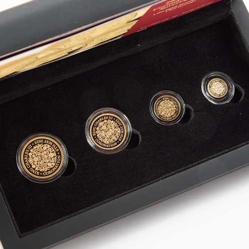 21 - A FOUR-COIN GOLD PROOF SET, 2023 KING CHARLES CORONATION DOUBLE PORTRAIT SOVEREIGN PRESTIGE SET comp... 