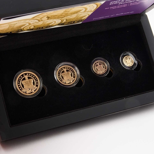 22 - A FOUR-COIN GOLD PROOF SET, 2022 QUEEN ELIZABETH II TRIBUTE GOLD SOVEREIGN PRESTIGE SET comprising s... 