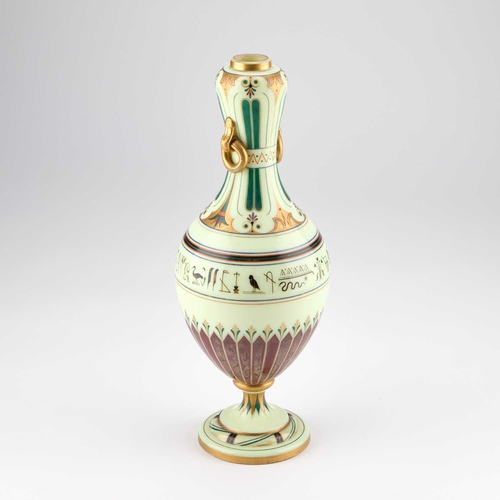 27 - A GRECIAN REVIVAL ENAMEL PAINTED AND GILDED OPAQUE GLASS VASE, 19TH CENTURY of baluster form, the wa... 