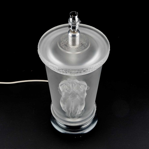 35 - MARC LALIQUE (FRENCH, 1900-1977), 'DANSEUSES', A LARGE TABLE LAMP, CIRCA 1955 frosted glass, on a me... 