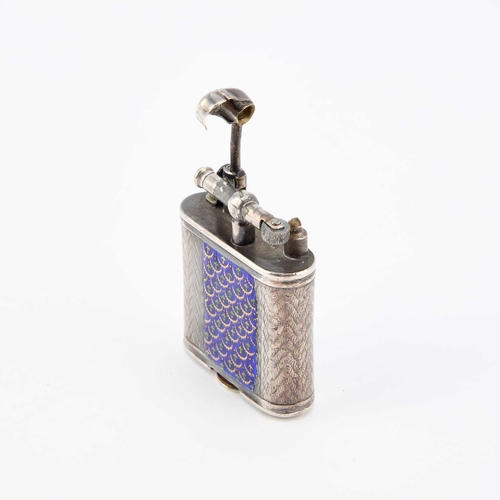368 - A GEORGE V SILVER AND ENAMEL LIGHTER by W & G, London 1926. 5cm high, 1.6 troy ounces gross... 