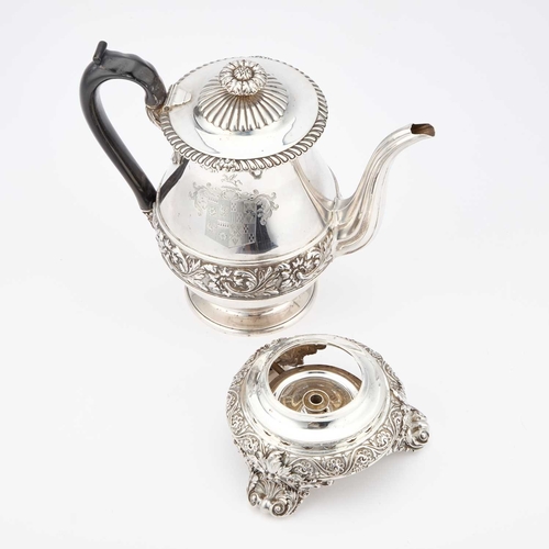 386 - A GEORGE IV SILVER COFFEE BIGGIN ON STAND by Paul Storr, London 1820, the baluster form pot on a cir... 
