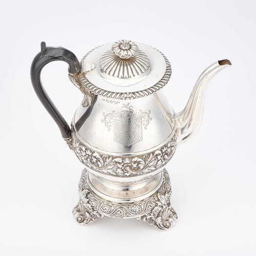 386 - A GEORGE IV SILVER COFFEE BIGGIN ON STAND by Paul Storr, London 1820, the baluster form pot on a cir... 