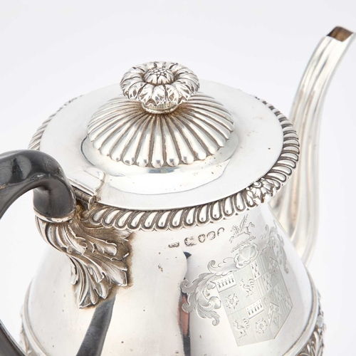 386 - A GEORGE IV SILVER COFFEE BIGGIN ON STAND by Paul Storr, London 1820, the baluster form pot on a cir... 