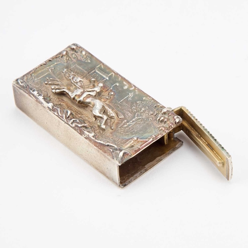 389 - A VICTORIAN SILVER 'HORSE RACING' VESTA CASE maker's mark rubbed, Chester 1895, rectangular, chased ... 