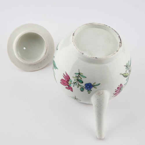 39 - A LIVERPOOL (PHILIP CHRISTIAN) TEAPOT, CIRCA 1770 polychrome painted with bold flower sprigs within ... 