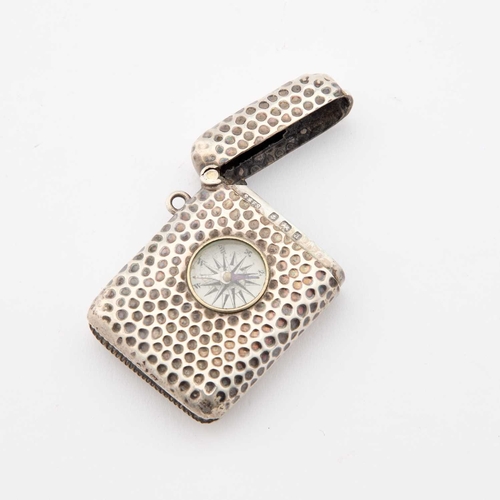 392 - A VICTORIAN SILVER VESTA CASE CUM COMPASS by Cornelius Desormeaux Saunders & James Francis Holli... 