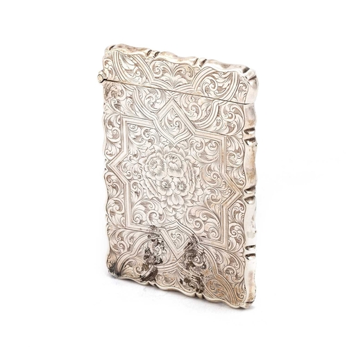 402 - A VICTORIAN SILVER CARD CASE by George Unite, Birmingham 1860, rectangular, with a shaped edge, engr... 