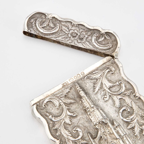 406 - A VICTORIAN SILVER CASTLE-TOP CARD CASE, THE SCOTT MONUMENT by Hilliard & Thomason, Birmingham 1... 