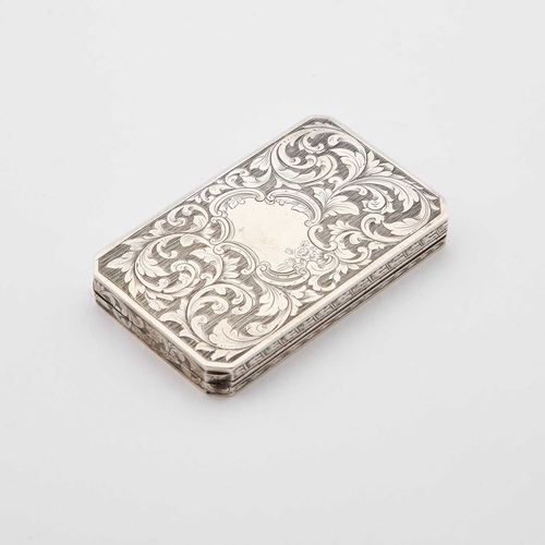 408 - AN EARLY VICTORIAN SILVER SNUFF BOX by Edward Smith, Birmingham 1842, rectangular with canted corner... 