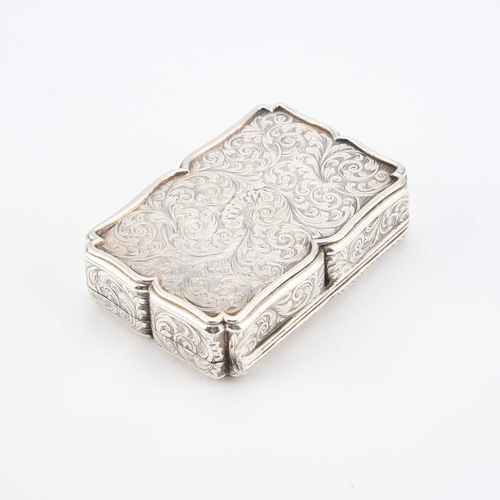 413 - AN EARLY VICTORIAN SILVER TABLE SNUFF BOX by Nathaniel Mills, Birmingham 1842, of shaped rectangular... 