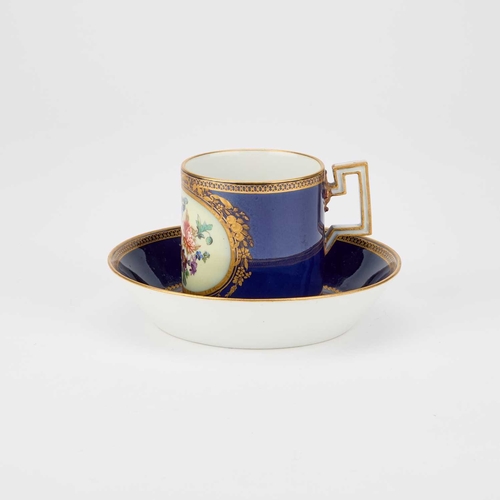 54 - A MEISSEN CABINET CUP AND SAUCER, 19TH CENTURY each painted with a floral spray and with gilt border... 