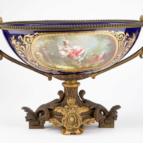 58 - A LARGE AND IMPRESSIVE 19TH CENTURY GILT BRONZE-MOUNTED PORCELAIN CENTREPIECE IN SÈVRES STYLE with t... 