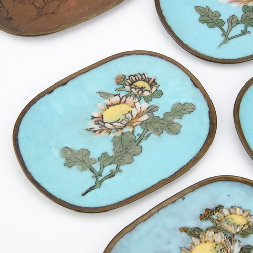 112 - A GROUP OF SIX JAPANESE CLOISONNÃ ENAMEL 'MANUFACTURING PROCESS' DISHES each decorated with a flowe... 